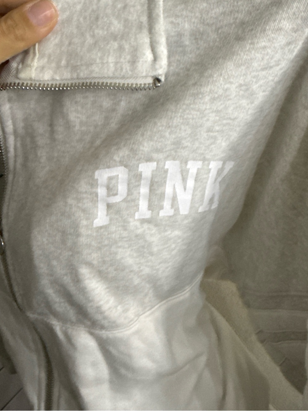 PINK Victoria's Secret Light Gray & White Zip-Up Sweatshirt